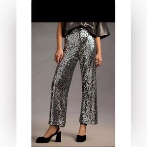 Maeve Silver Sequin Wide Leg Pants